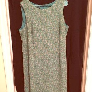 Sleeveless sheath fit with silky green lining.